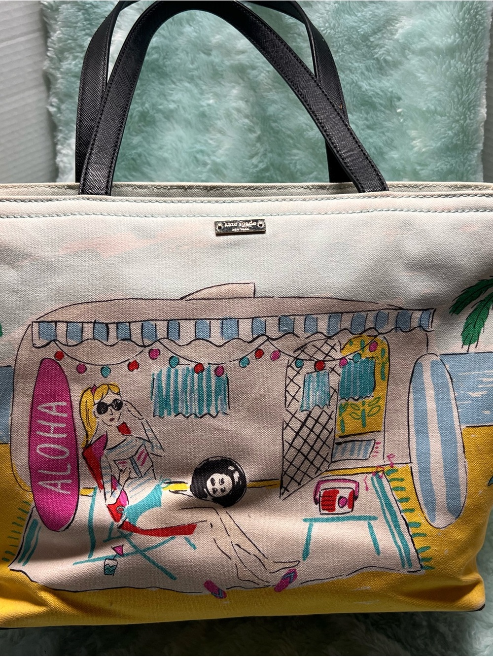 kate spade Canvas Tote with Yellow, Pink, Blue and Black Accents